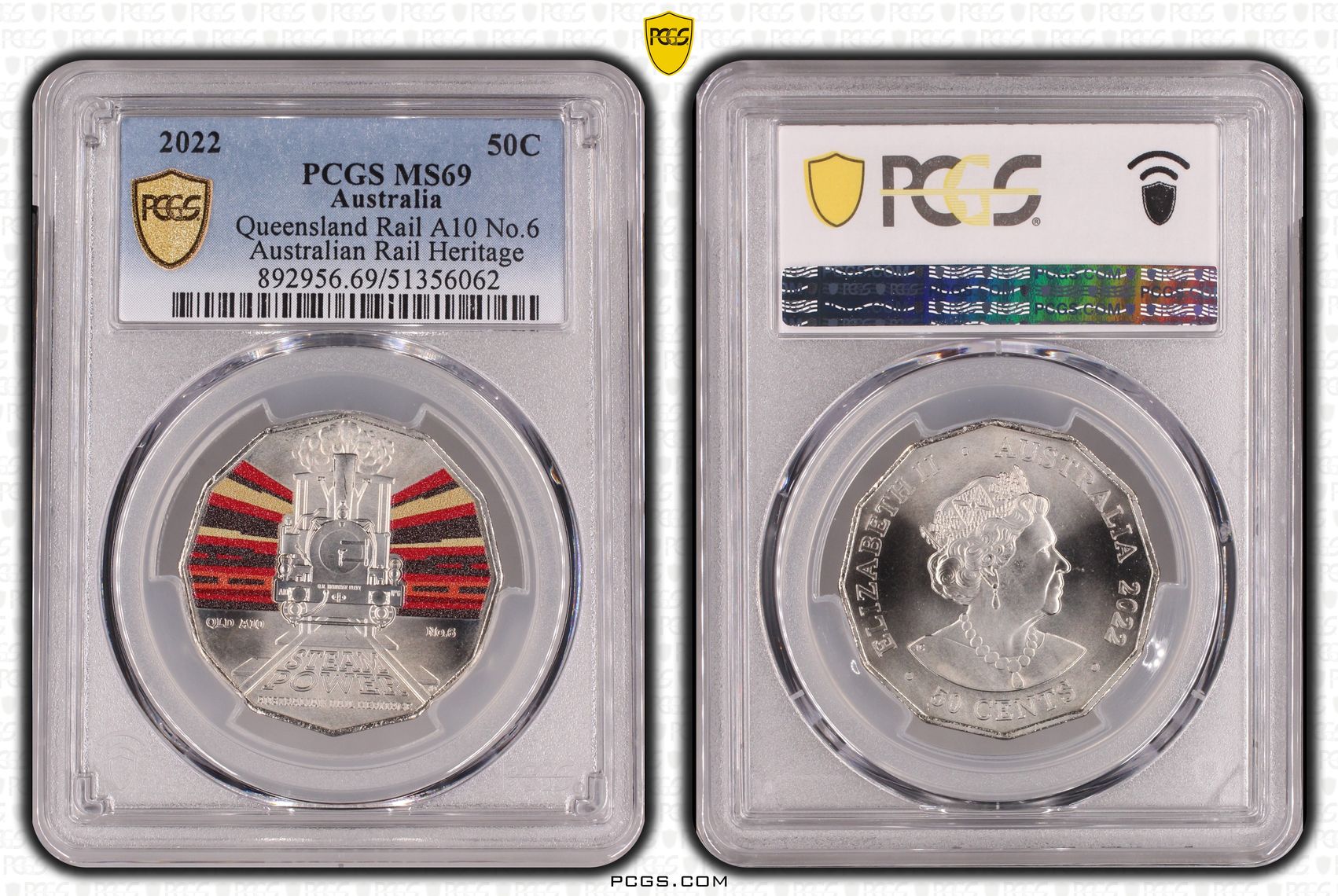 Queensland Rail A10 No.6 - Australian Rail Heritage, Fifty Cent, 2022, PCGS MS69