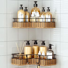 CA7737 GUSIO CORNER SHOWER CADDY BATHROOM ORGANIZER & STORAGE, HAND-MADE WOVEN SHOWER CORNER SHELVES FOR INSIDE SHOWER BATHROOM DE
