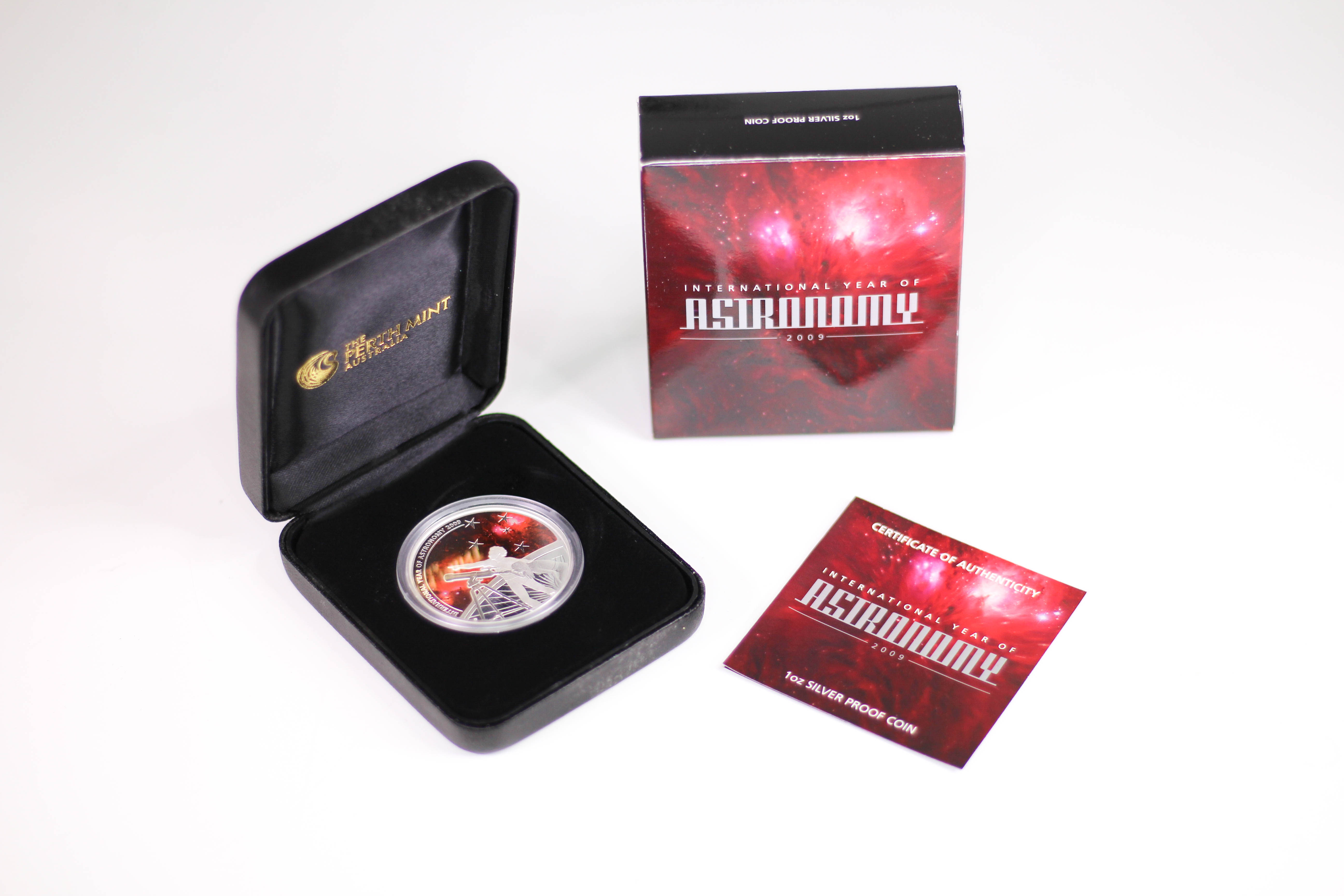 2009 Perth Mint 1oz Fine Silver Proof Coloured $1 Int Year of Astronomy