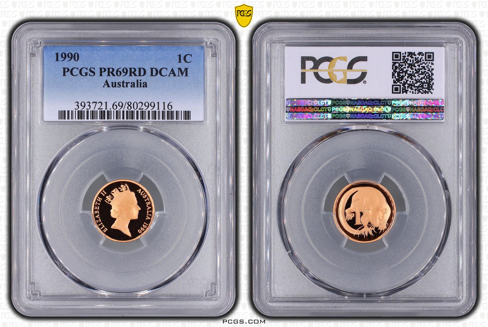 Elizabeth II, One Cent, 1990, PCGS PR69DCAM