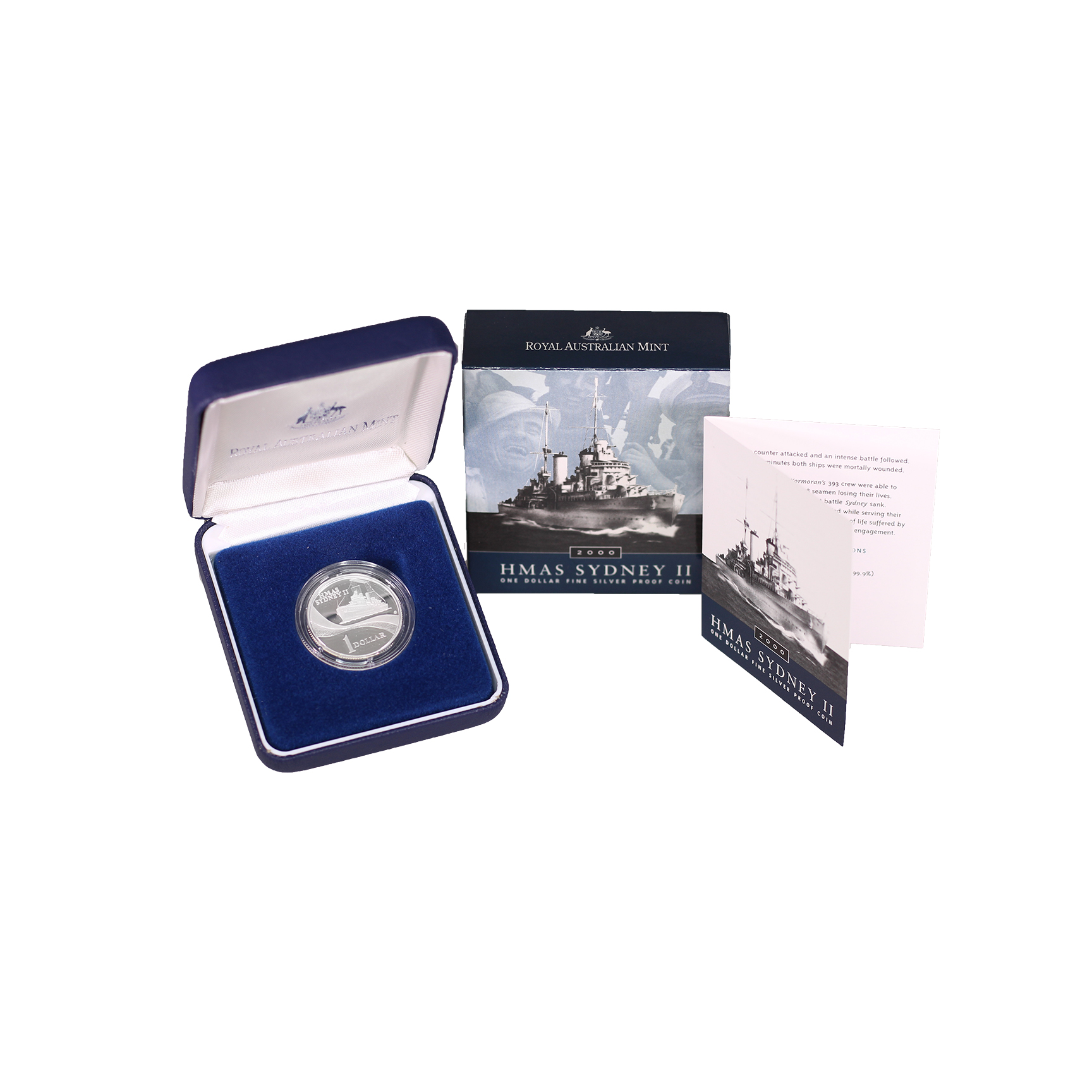 2000 Royal Australian Mint $1 HMAS Sydney II Silver Proof Coin-Box & COA