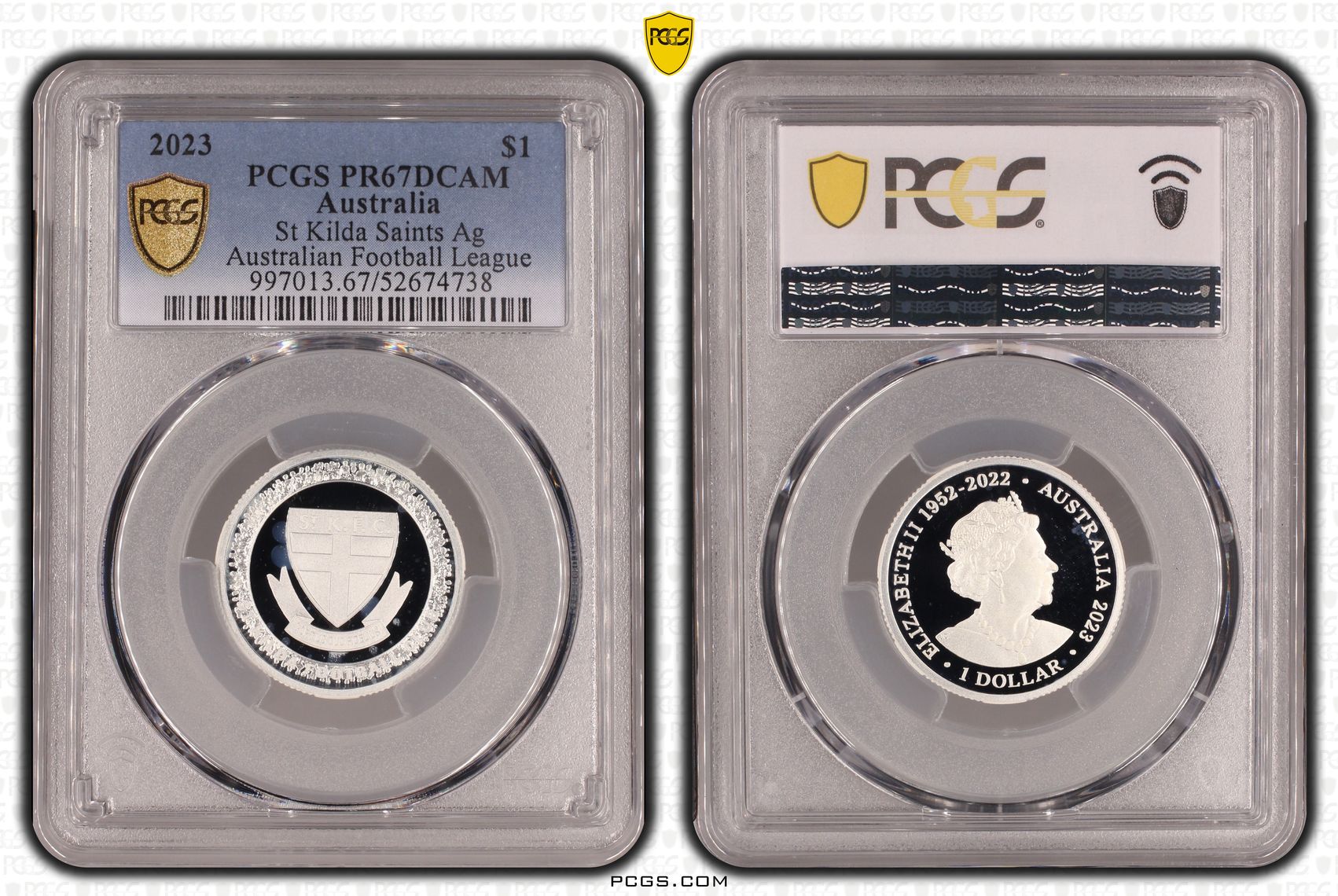 St Kilda Saints Silver Australian Football League, POP 1/0, One Dollar, 2023, PCGS PR67DCAM