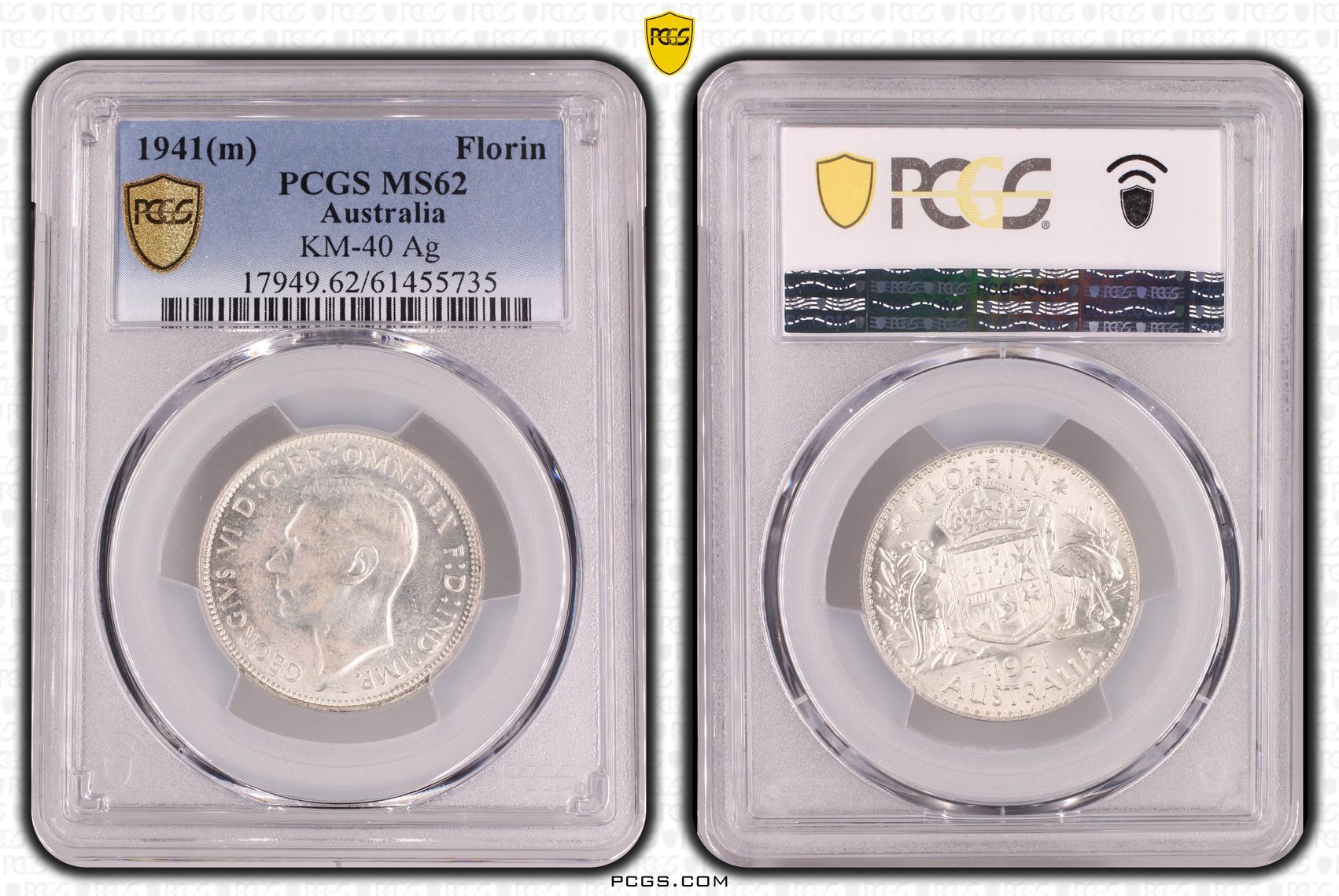 George VI, Florin, 1941(m), PCGS MS62