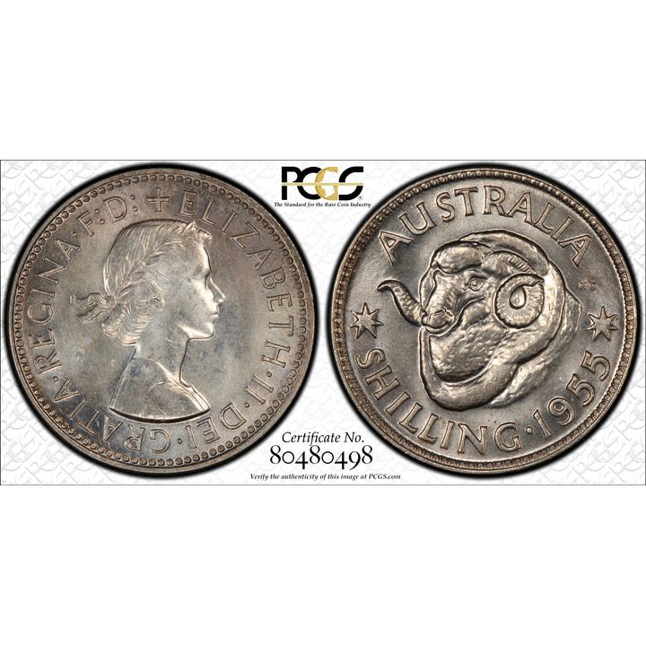 Elizabeth II, Shilling, 1955(m), PCGS MS 64
