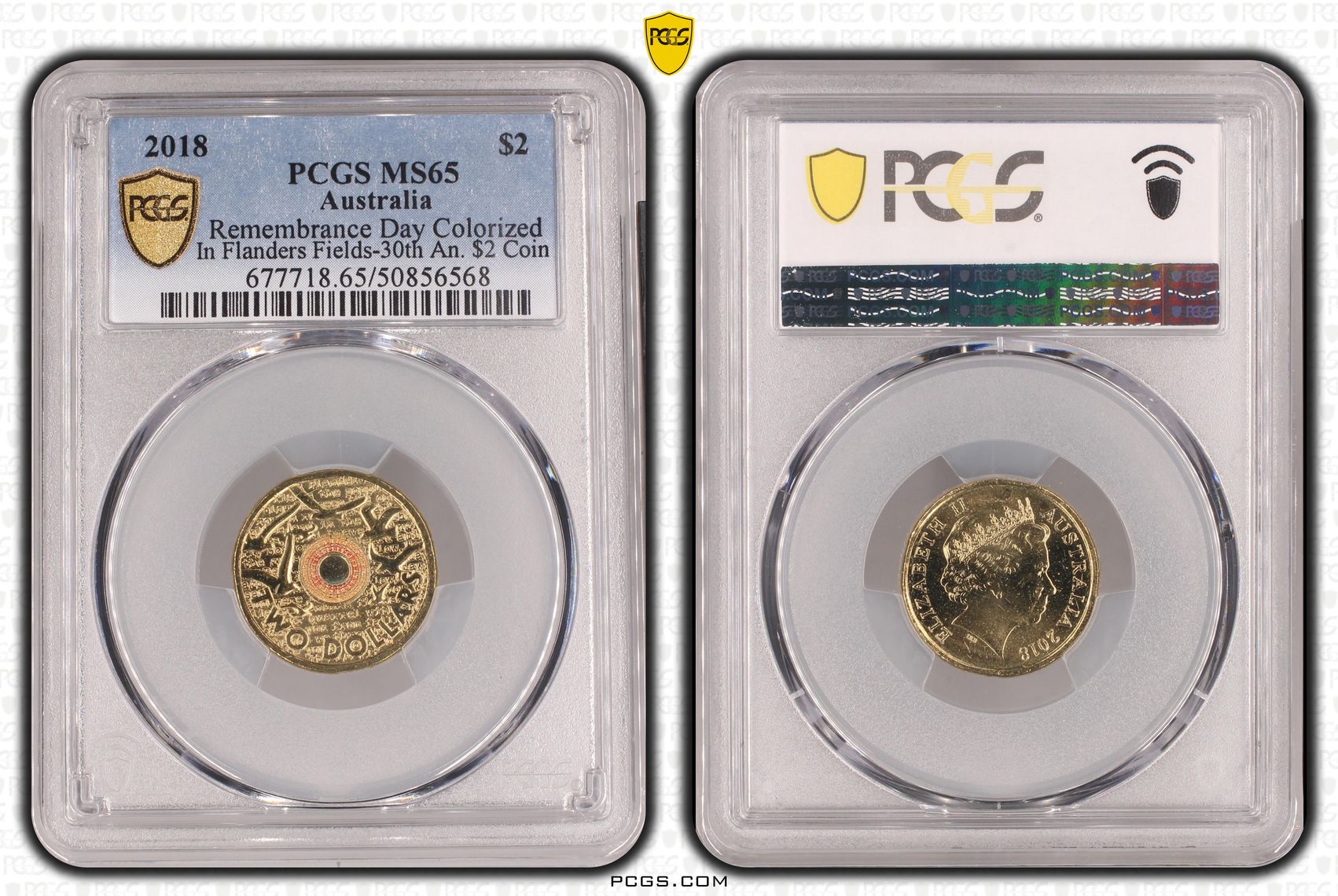 405 · Elizabeth II, In Flanders Fields Colorized 30th Ann, Two Dollar, 2018, PCGS MS65