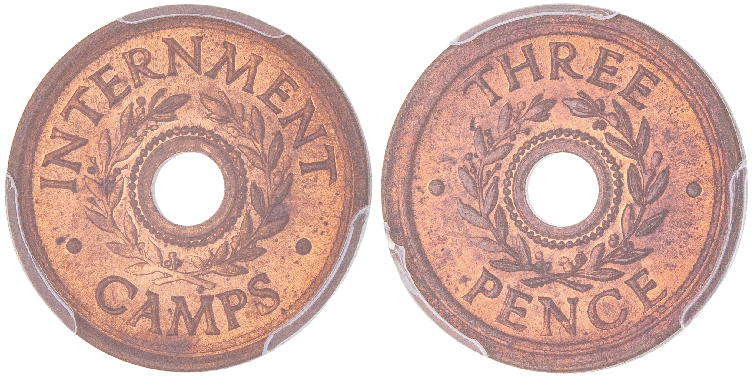 Hay Internment Camp, NSW, Threepence, 1943, MS 64RB