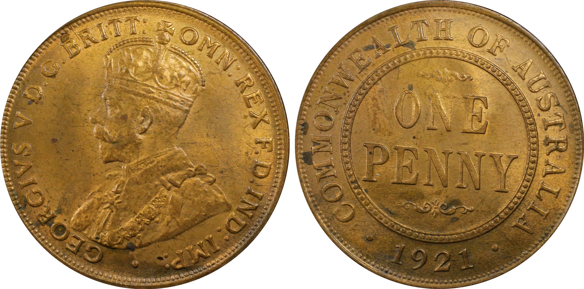 George V, Indian obverse, One Penny, 1921, PCGS MS63RB
