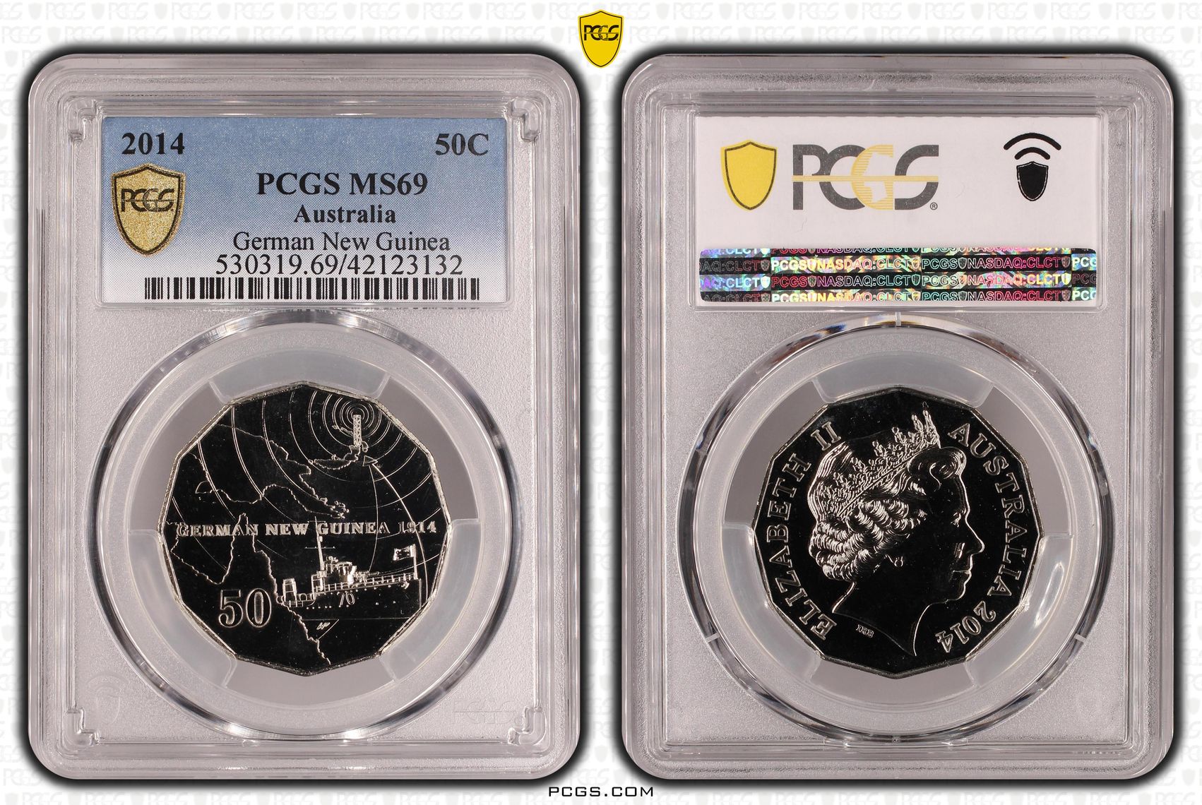 German New Guinea, Fifty Cent, 2014, PCGS MS69
