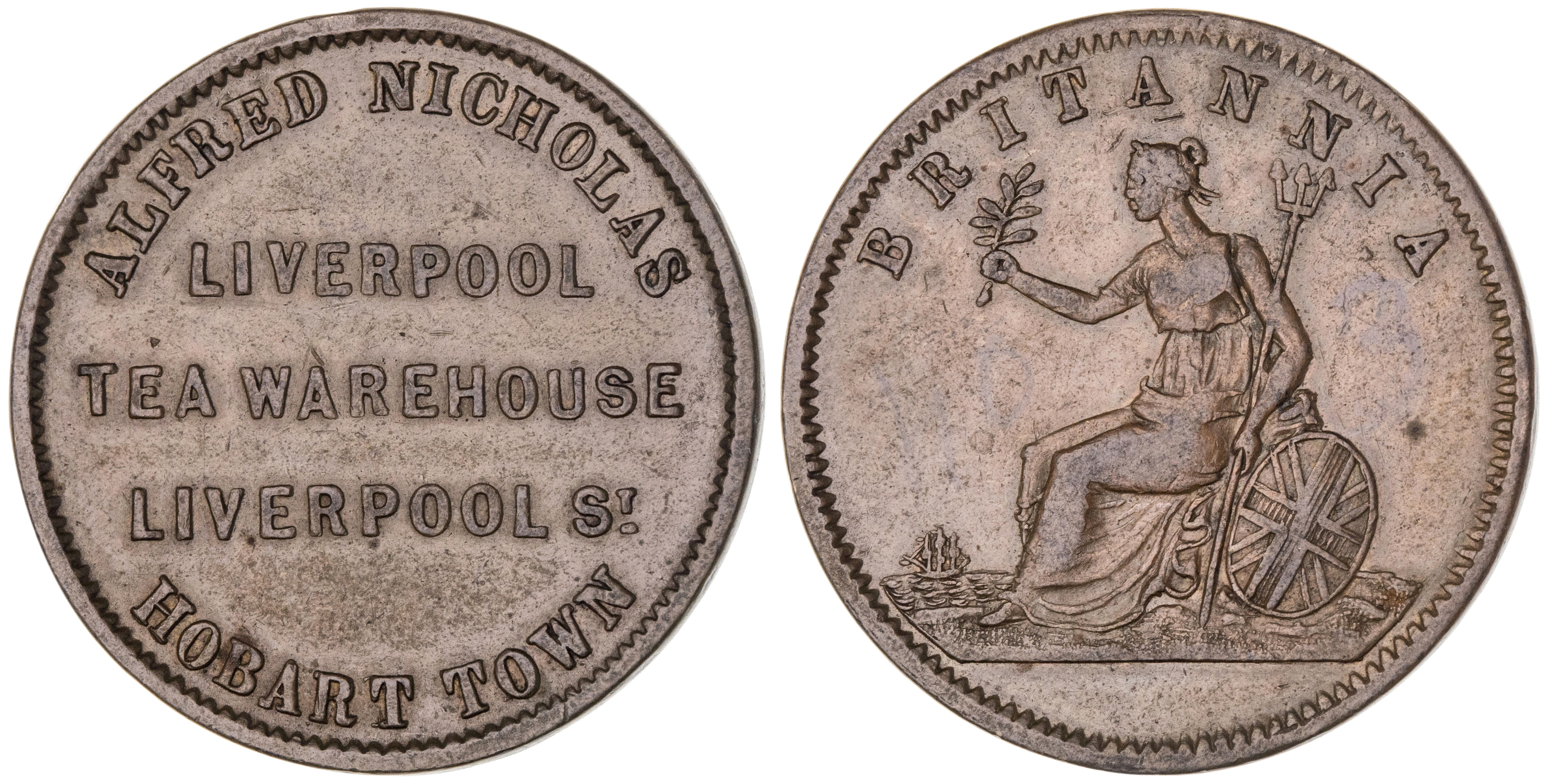 Hobart Town, Tasmania, Alfred Nicholas, Halfpenny, gVF
