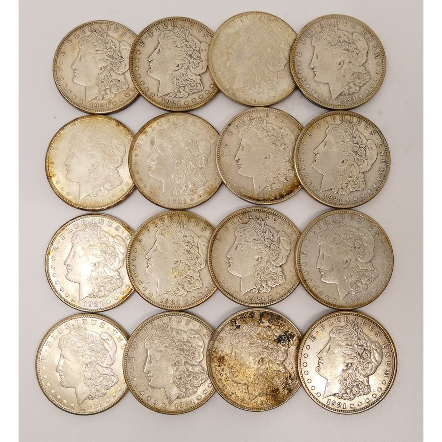 16pc US 1921 Morgan Silver Dollars- some higher grade