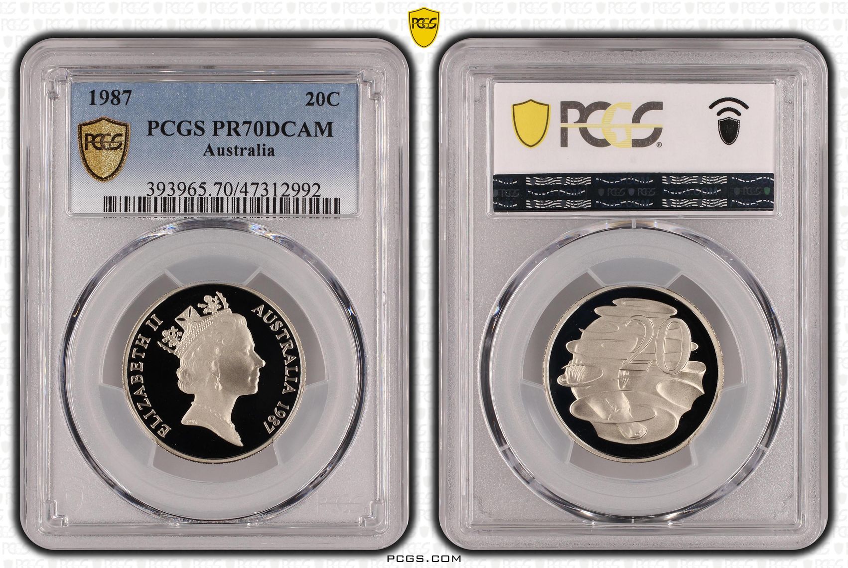 Elizabeth II, Pop 16/0, Twenty Cent, 1987, PCGS PR70DCAM