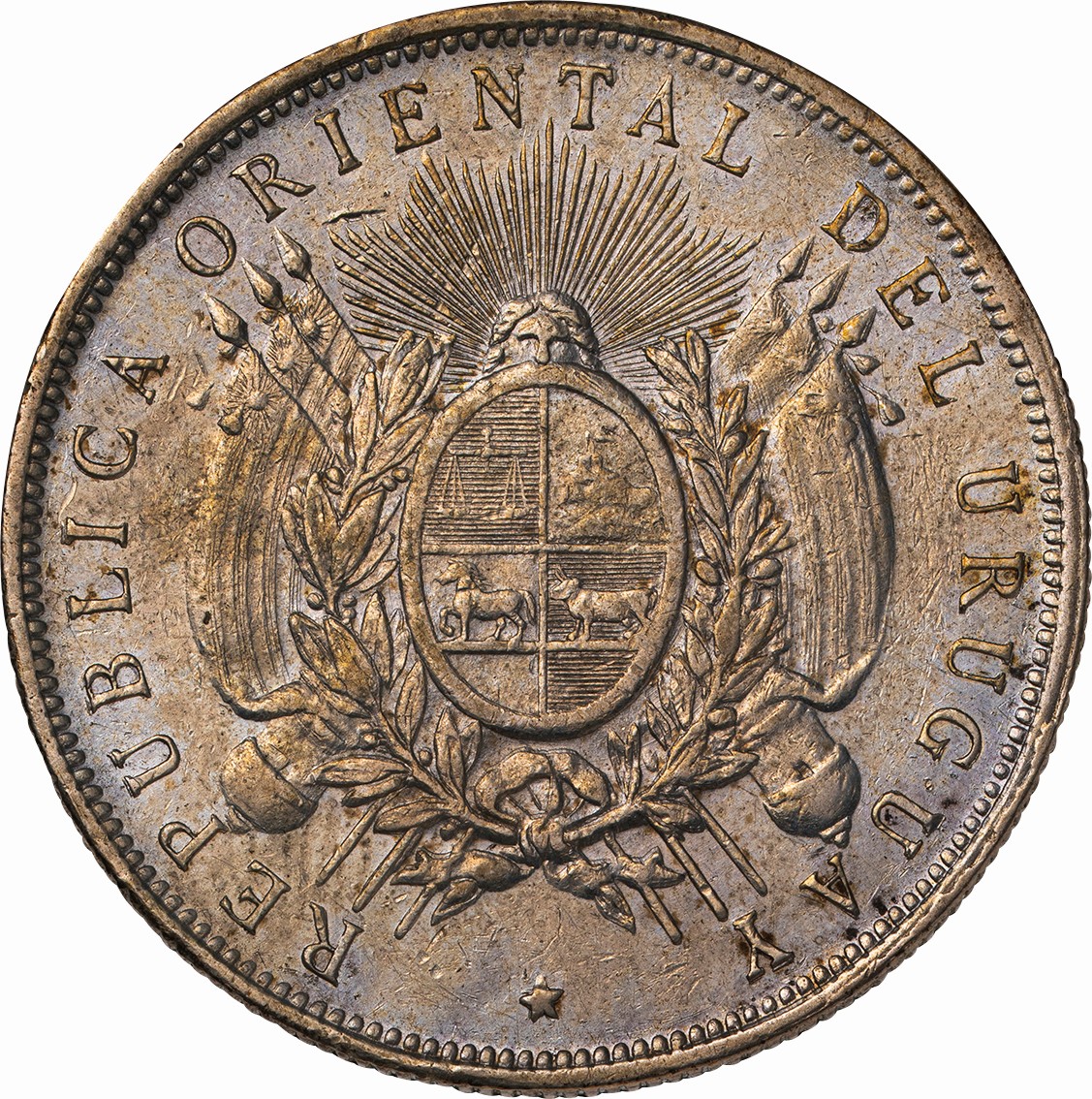 ウルグアイ-Uruguay. 極美. EF. 1ペソ銀貨 1893年 KM17a