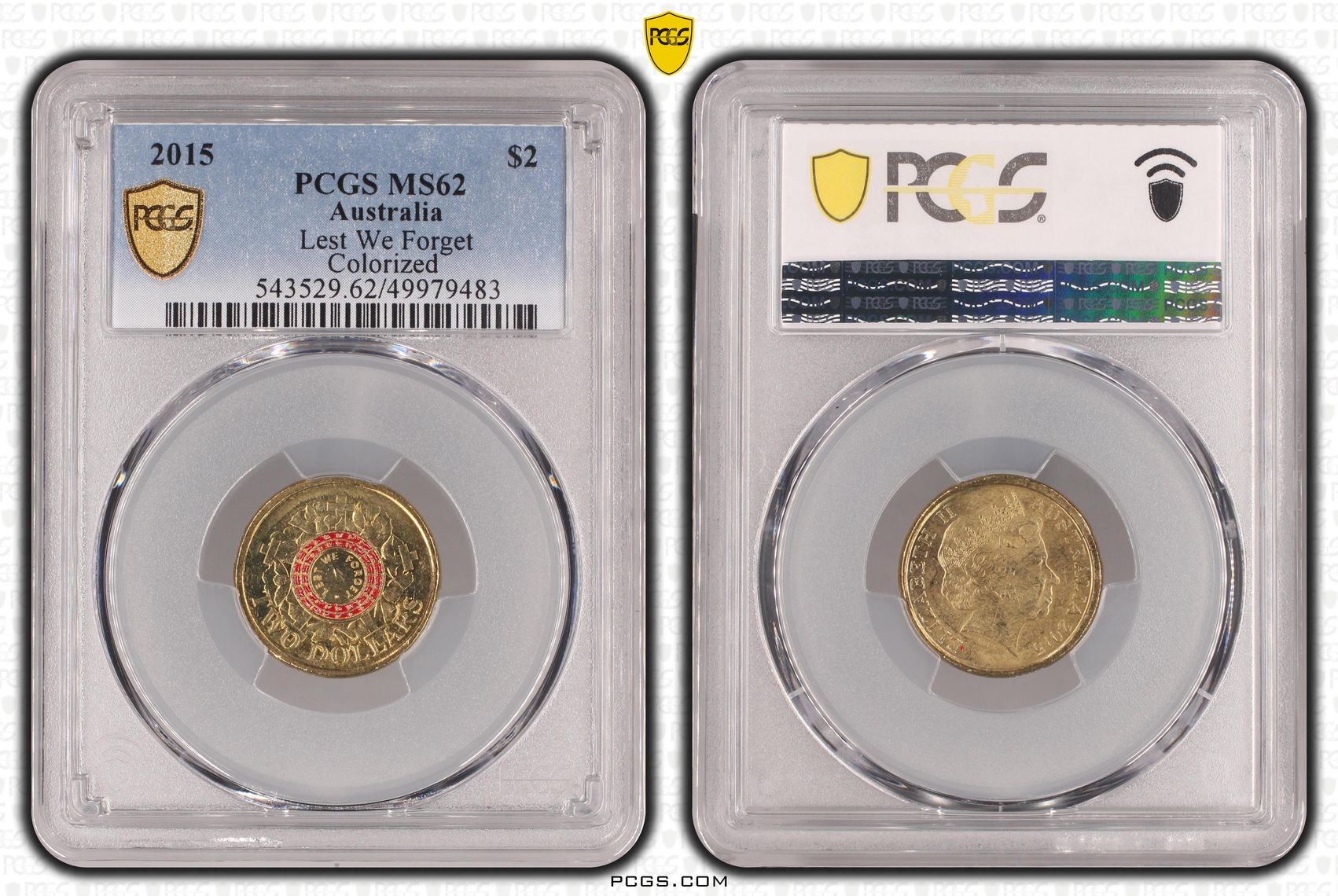 430 · Lest We Forget Colourised, Two Dollar, 2015, PCGS MS62