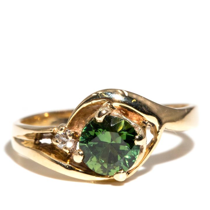 1.02 Carat Green Sapphire & Diamond Ring,