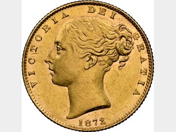 1872 VICTORIA #DIE 54 SHIELD GOLD SOVEREIGN AU58