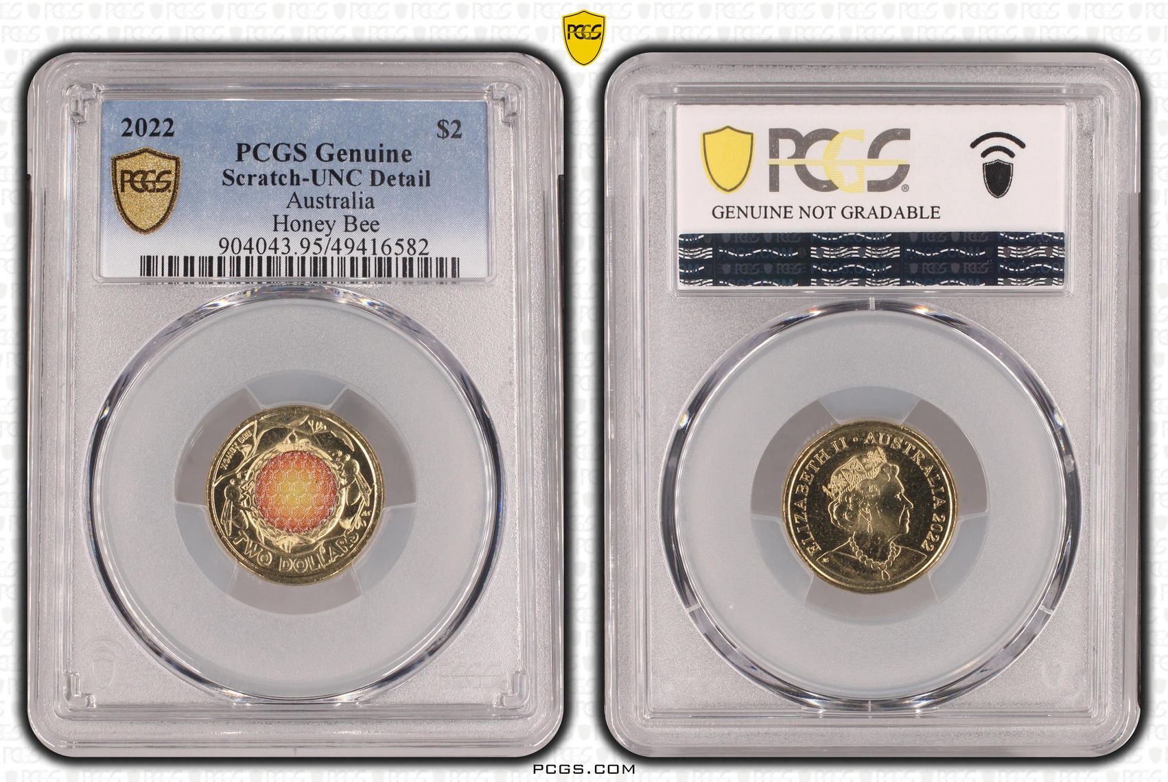 Honey Bee Colorized, Two Dollar, 2022, PCGS Genuine - UNC Details (95 - Scratch)