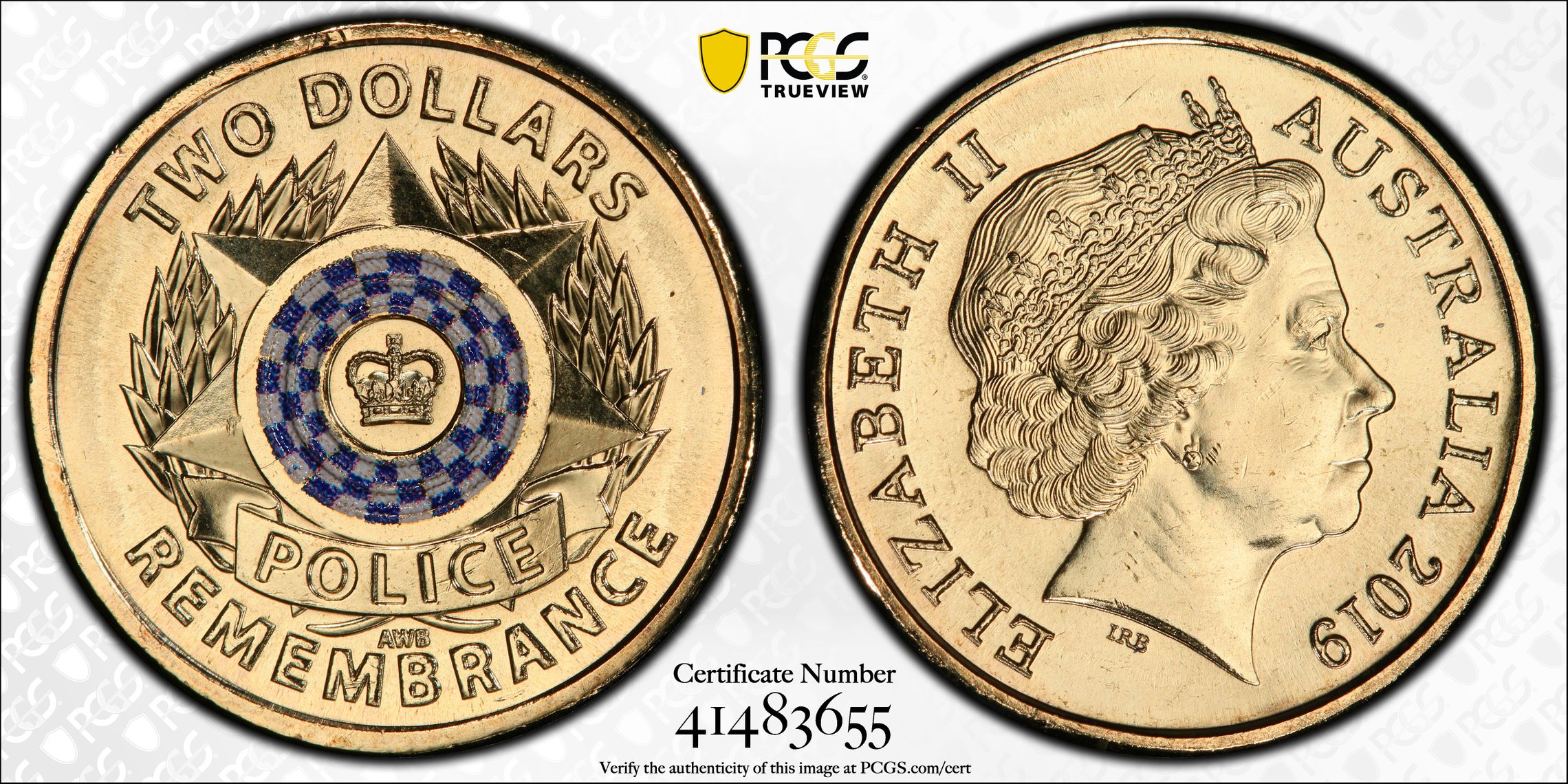 Police Remembrance Colourised, Two Dollar, 2019, PCGS MS66
