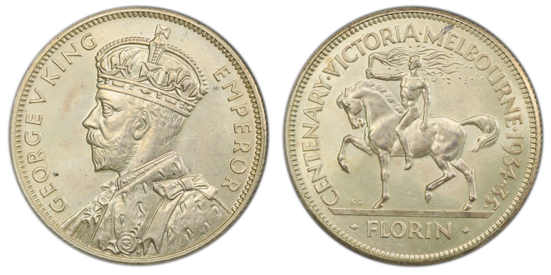 George V, Melbourne Centenary, Florin, 1934-35, PCGS MS64