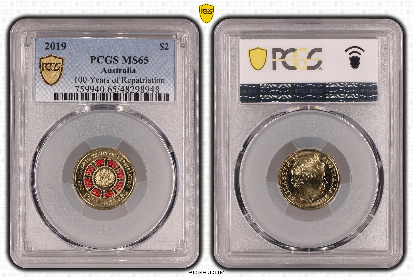 100 Years of Repatriation Colourised, Two Dollar, 2019, PCGS MS65