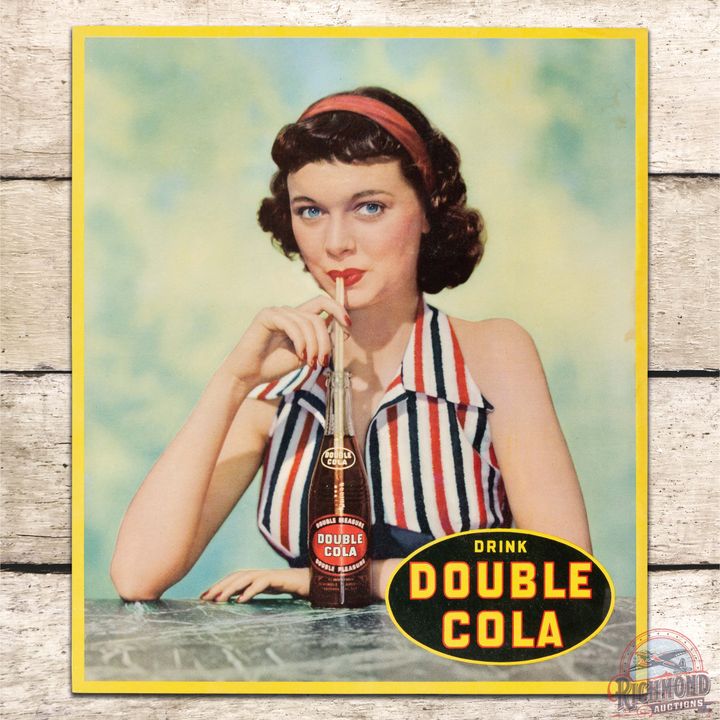 NOS Drink Double Cola Cardboard Sign w/ Lady & Bottle Graphic