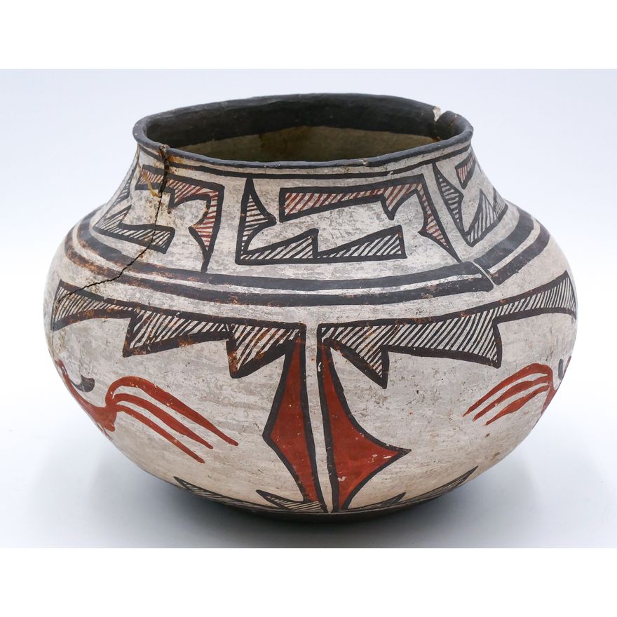 Antique Zuni Polychrome Ceramic Olla Jar 6.5''x9.5''