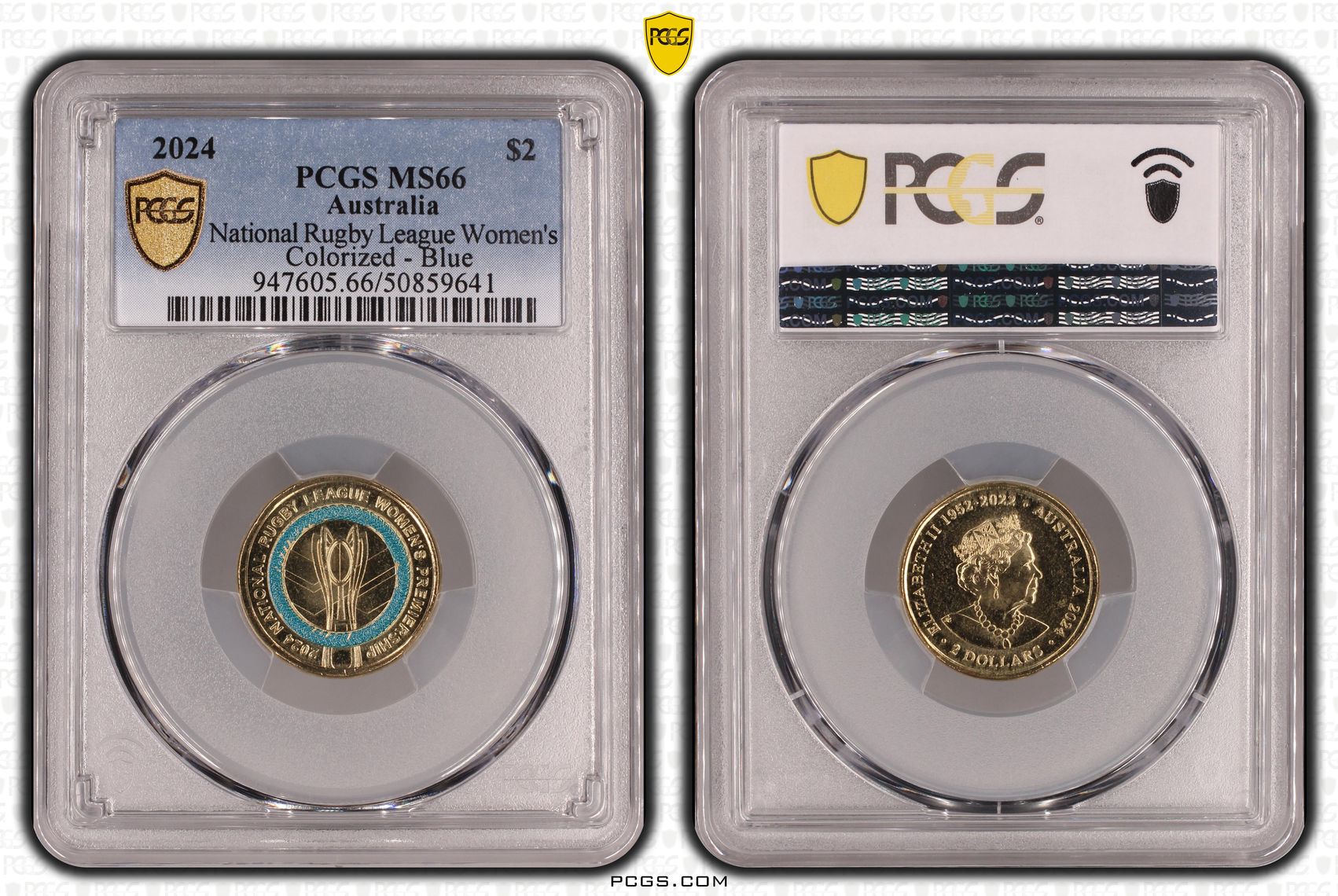 National Rugby League Women's Colourised - Blue, Two Dollar, 2024, PCGS MS66
