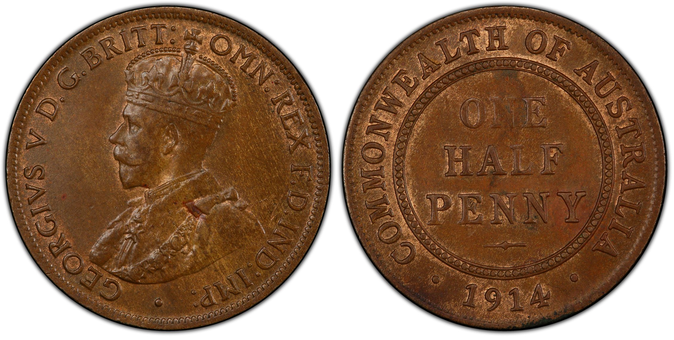 George V, Halfpenny, 1914, PCGS MS64BN