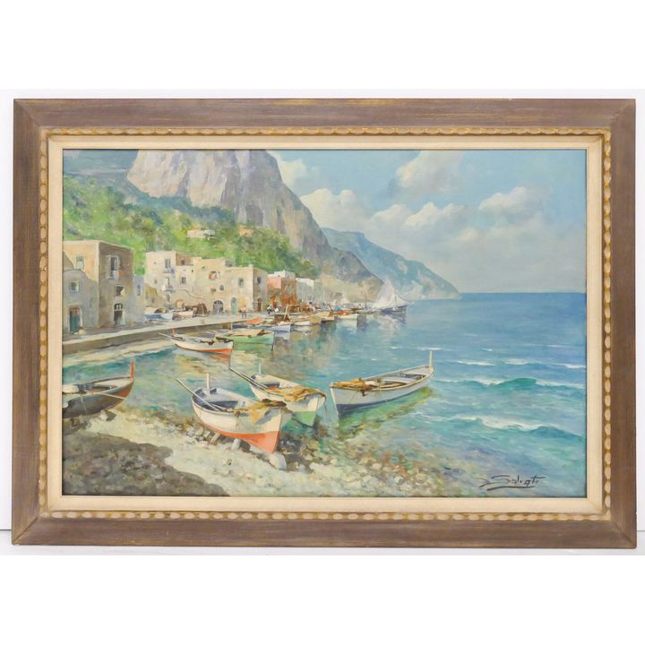 Giuseppe Salvati 'Boats at Capri' Oil on Canvas
