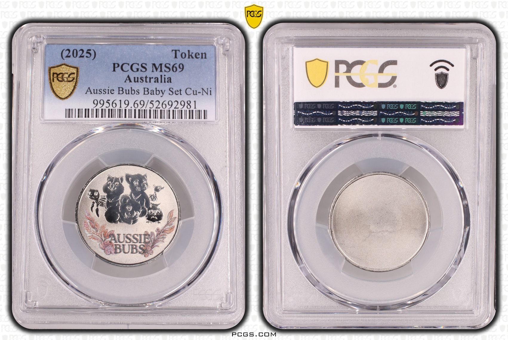 Aussie Bubs Baby Set Cu-Ni Colourised, POP 7/0, Token, -2025, PCGS MS69
