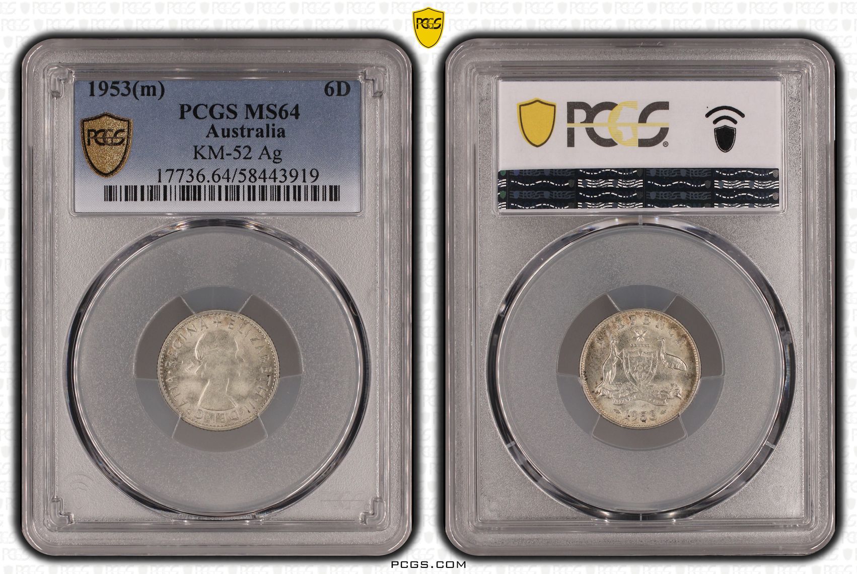 Elizabeth II, Sixpence, 1953(m), PCGS MS64