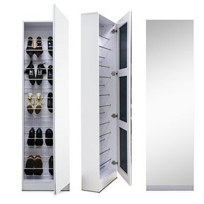 5 Shelf Shoe Storage Cabinet with Full Length Mirror White | NOT ASSEMBLED