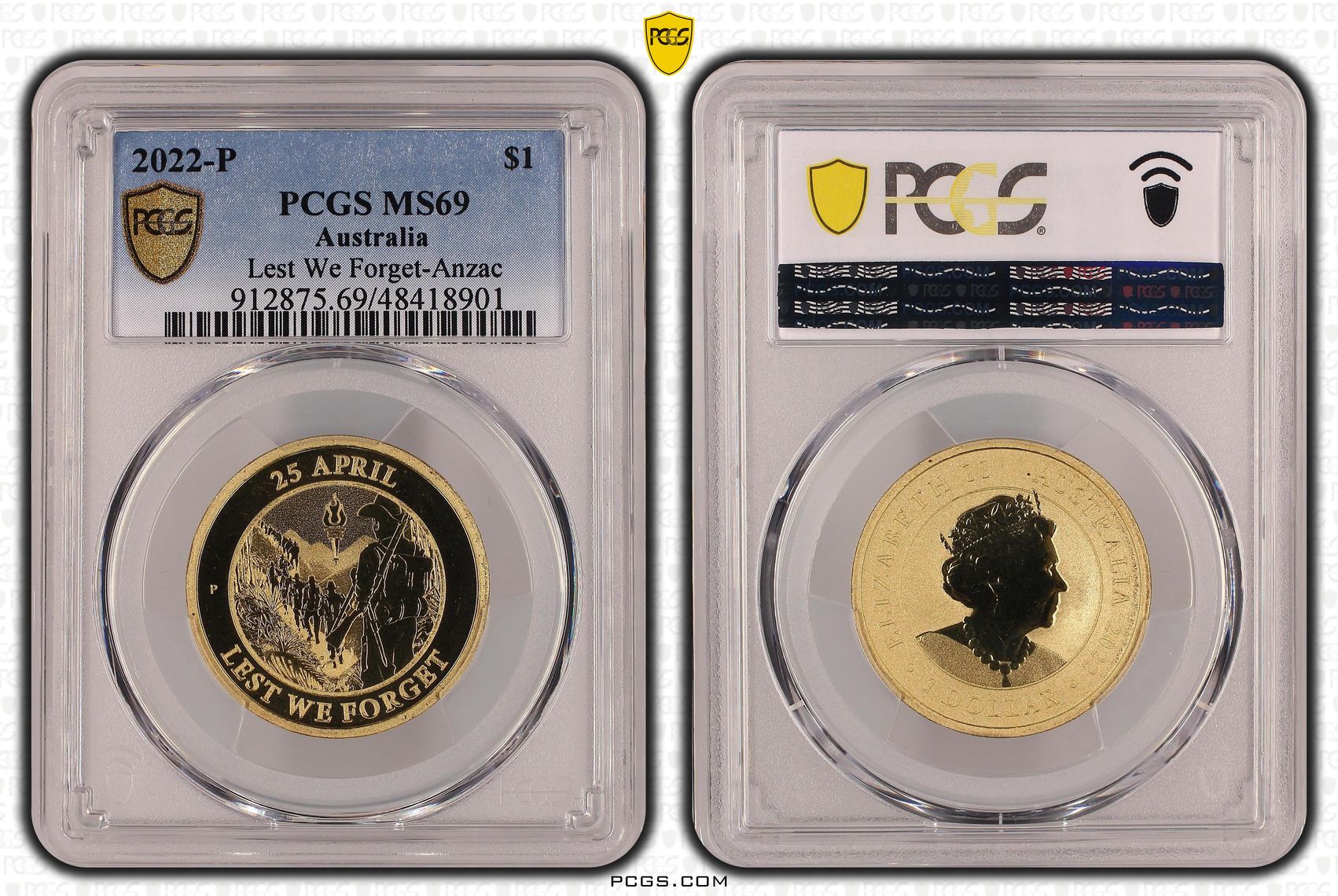 Lest We Forget-Anzac, One Dollar, 2022-P, PCGS MS69