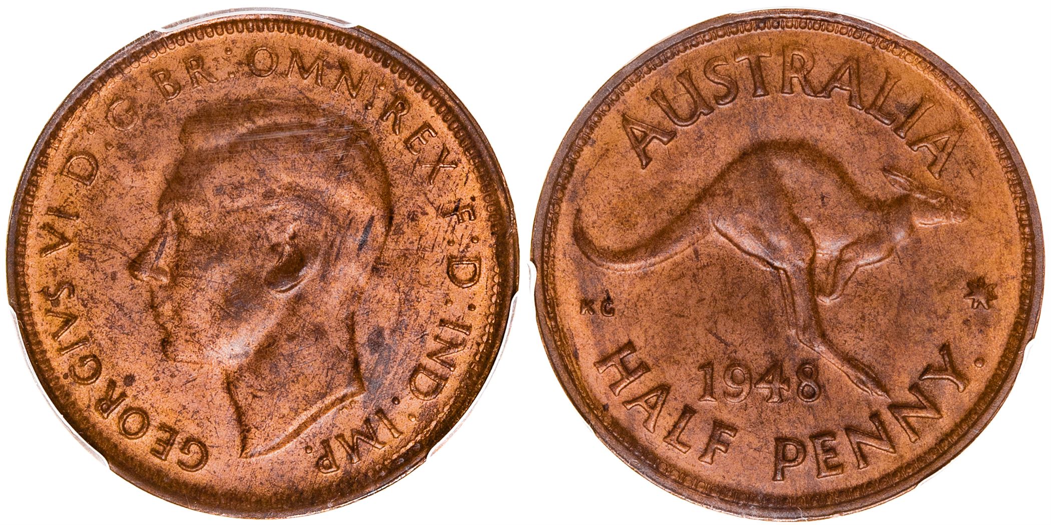 George VI, Halfpenny, 1948-Y., PCGS MS 63RB