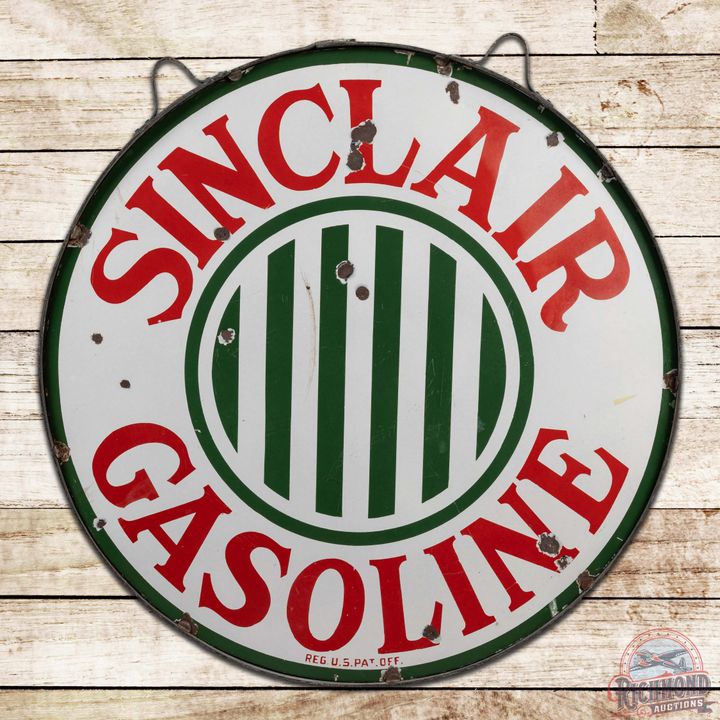Sinclair Gasoline 48" Double Sided Porcelain Sign w/ Stripe Logo Complete