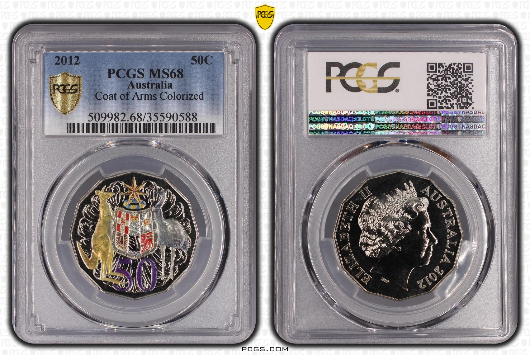 Coat of Arms Colorized, Fifty Cent, 2012, PCGS MS68