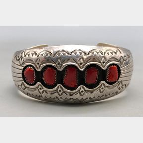 Vintage Five Stone Coral Shadow Box Style Bracelet