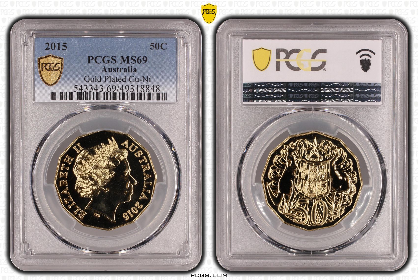 Gilt Cu-Ni, Fifty Cent, 2015, PCGS MS69
