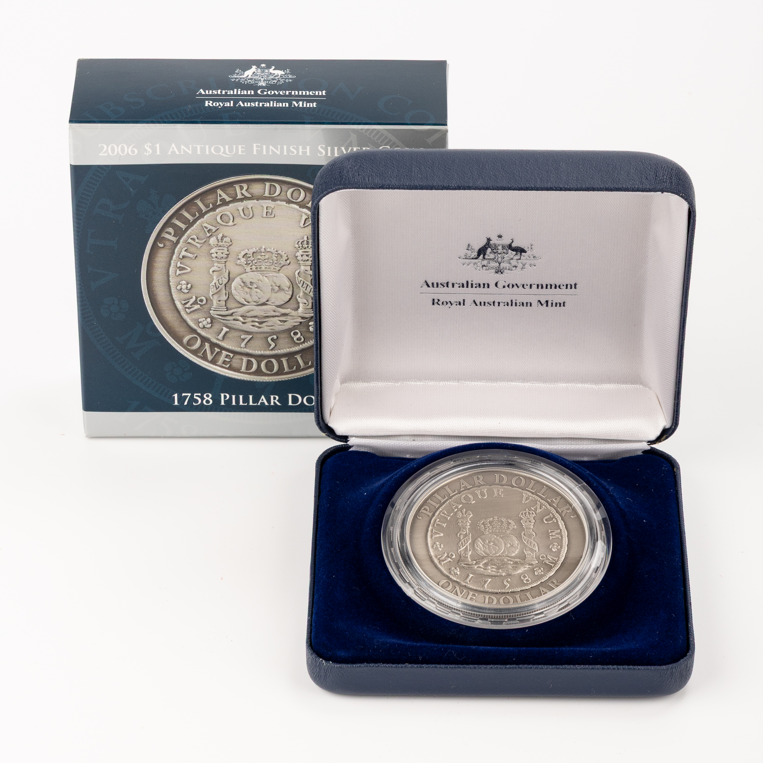 9 · Pillar Dollar Antiqued Finish Silver Subscription Coin, One Dollar, 2006