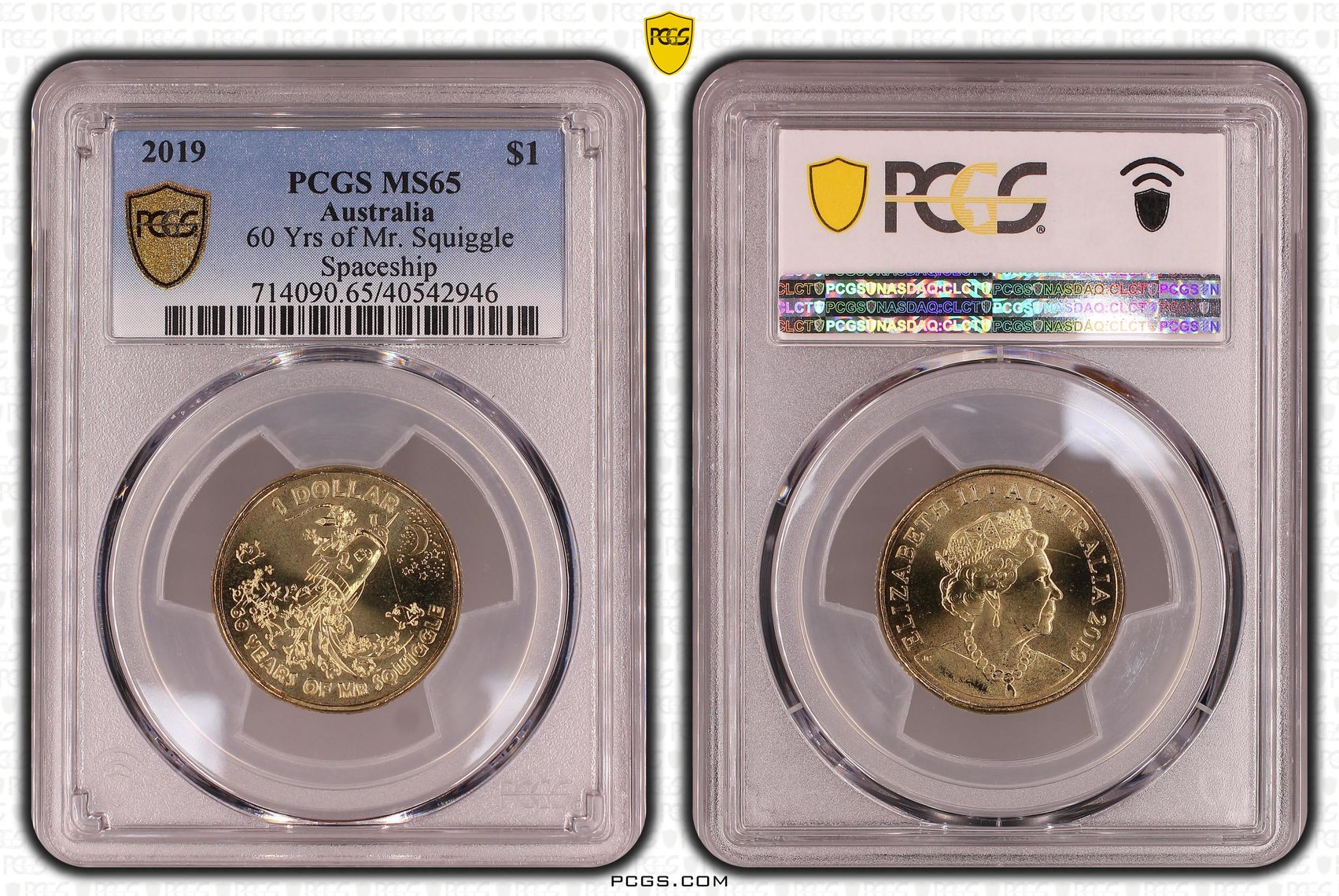60 Yrs of Mr. Squiggle - Spaceship, One Dollar, 2019, PCGS MS65