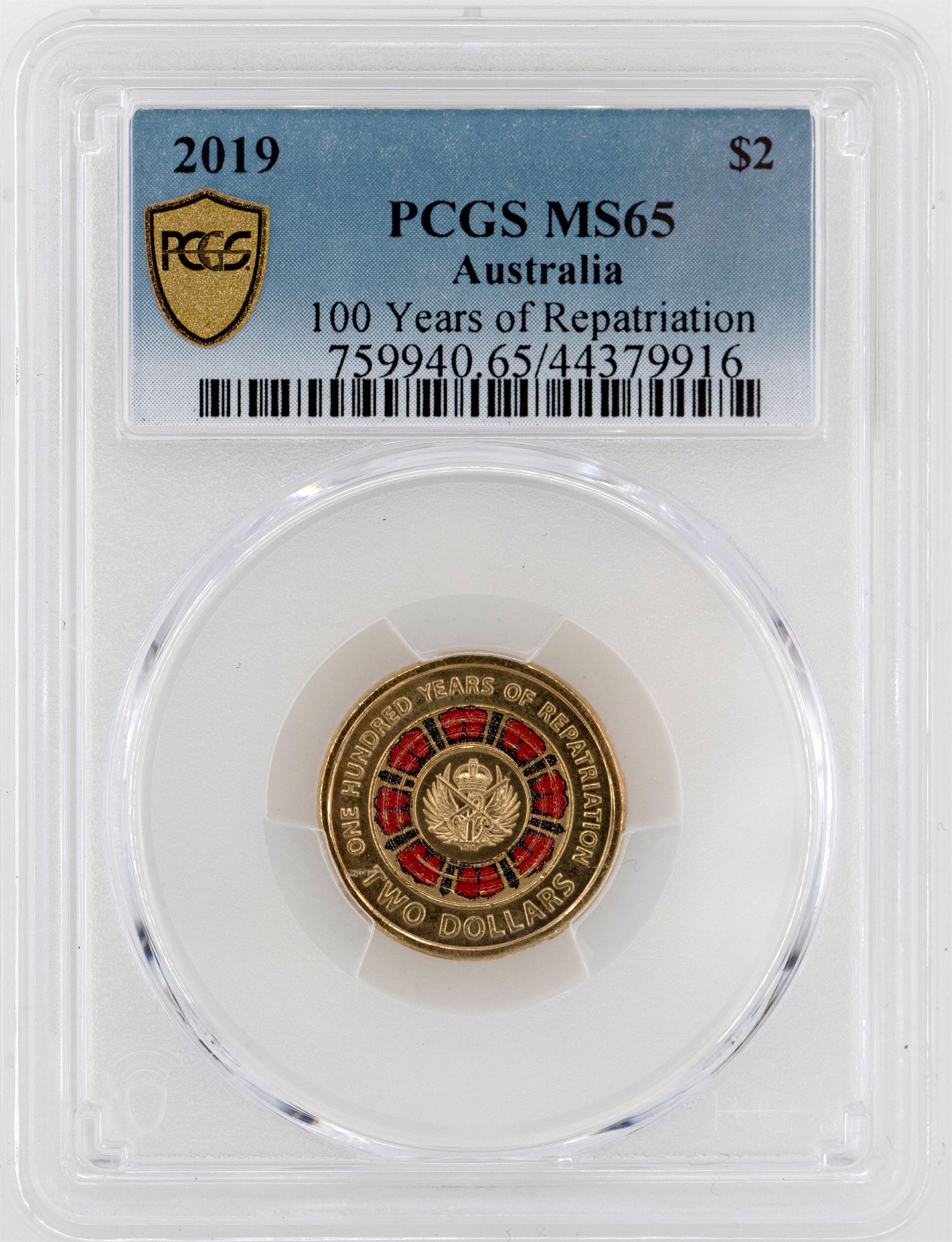 2019 Australia Two Dollar, $2 100 Years of Repatriation PCGS - MS65 -916