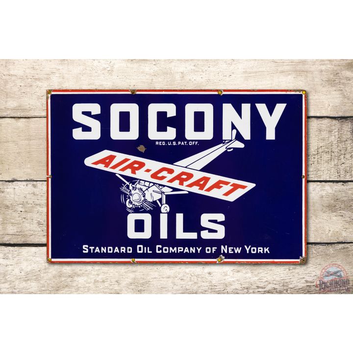 Socony Aircraft Oils & Plane Porcelain Sign TAC 8.75