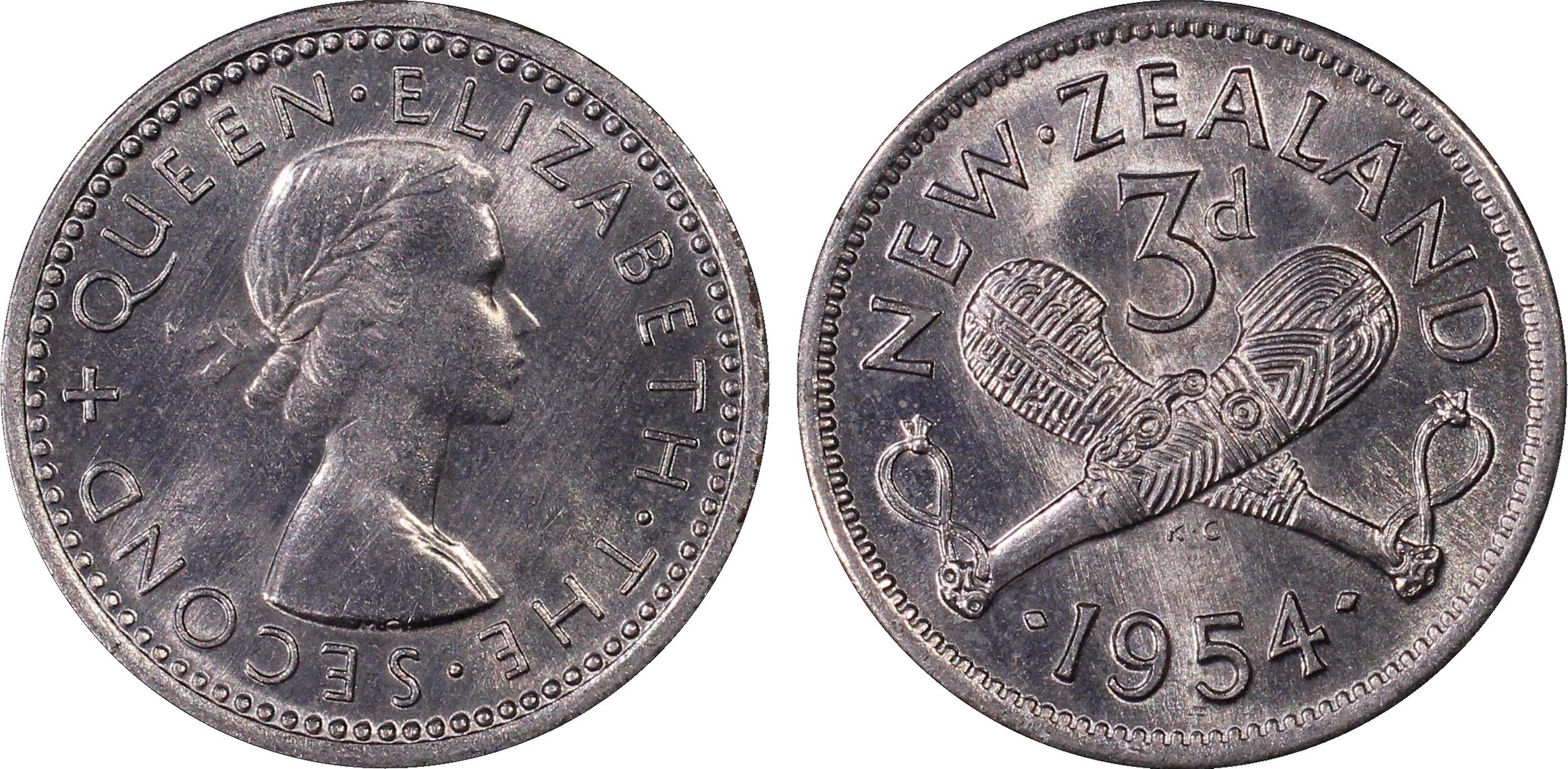 38 · New Zealand, Threepence, 1954, PCGS - MS65