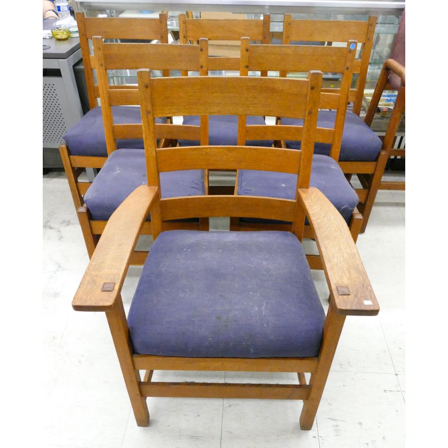 Set 6 Antique Stickley Oak Dining Chairs 37''x18''x17'' Approx.