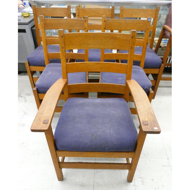 Set 6 Antique Stickley Oak Dining Chairs 37''x18''x17'' Approx.