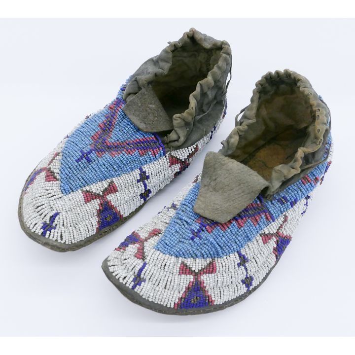 Pair Antique Sioux Plains Indian Beaded Moccasins