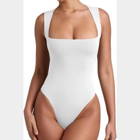 REORIA BUTSMOOTH WOMEN S SEXY SLEEVELESS SQUARE NECK DOUBLE LINED BASIC BODYSUIT TANK TOPS