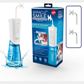 ONTEL MIRACLE SMILE WATER FLOSSER FOR TEETH&GUM HEALTH, UNIQUE H-SHAPED FLOSSING HEAD&4 WATER JETS, CORDLESS WATER FLOSSER FEATURE
