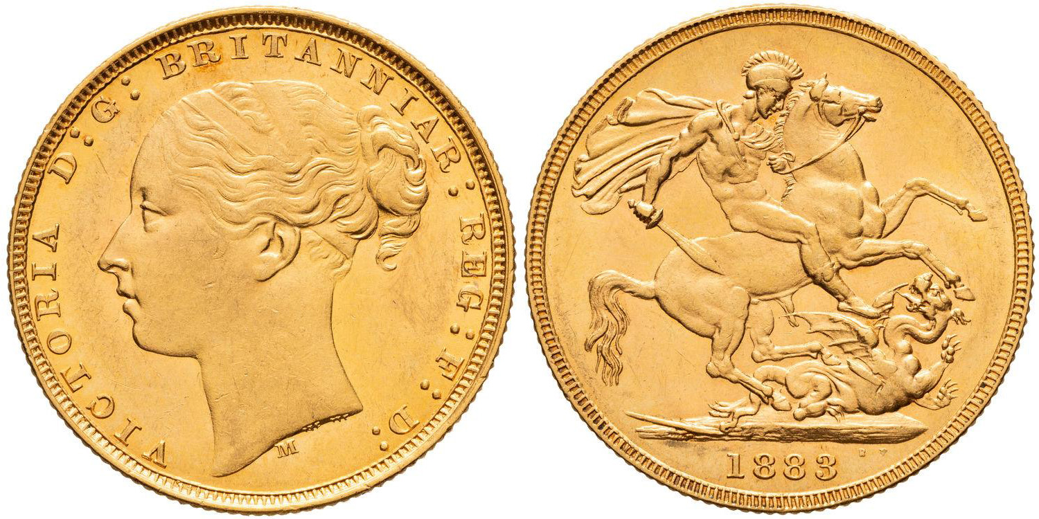 Victoria, Shield Reverse - Young Head, Sovereign, 1883-M, UNC