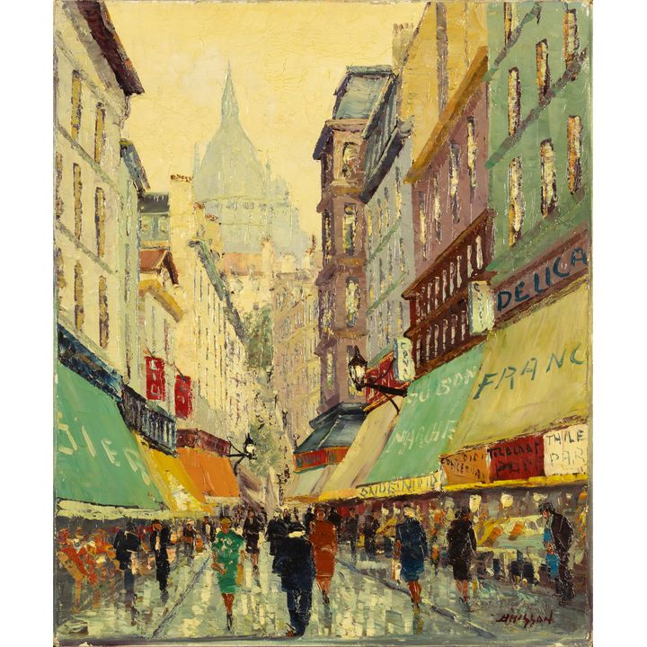 Maurice Brisson (1915- ): Paris Street Scene with Sacre Coeur