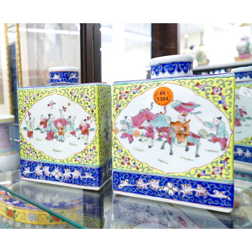Pair Chinese Famille Rose Porcelain Tea Jars 6''
